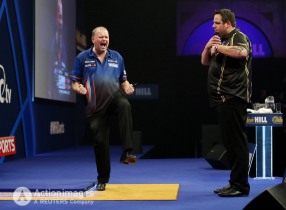 Darts - William Hill World Darts Championship - Alexandra Palace, London - 30/12/14 Raymond van Barneveld celebrates winning against Adrian Lewis in the third round Mandatory Credit: Action Images / Steven Paston Livepic EDITORIAL USE ONLY.